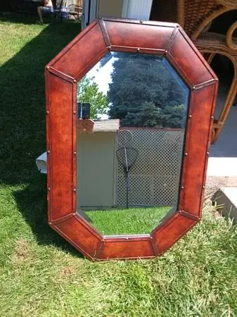 Heavy Octagonal Decorative Wooden Mirror Framed 38 X 26