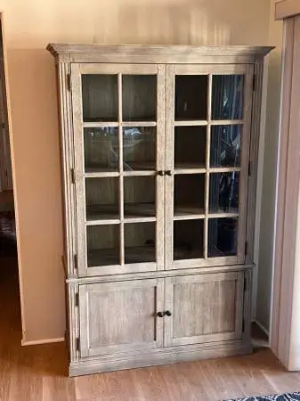 Pottery Barn Livingston 48.5 Glass Cabinet — Gray Wash