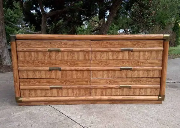Vintage 1980s Postmodern Oak Laminate Triple Dresser