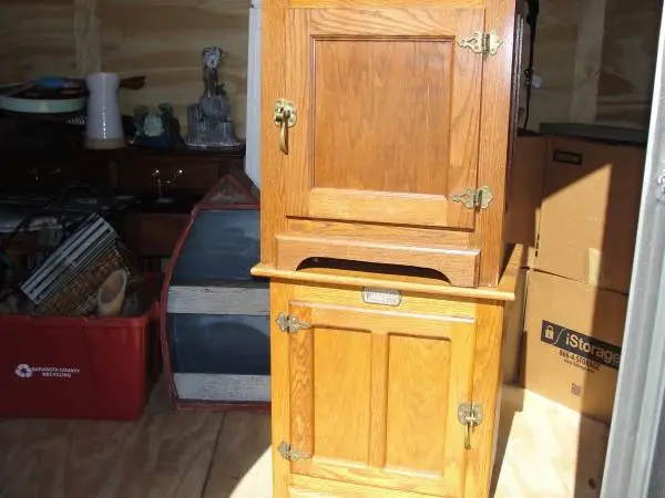 Vintage White Clad Oak Ice Box Style Cabinet or End Table