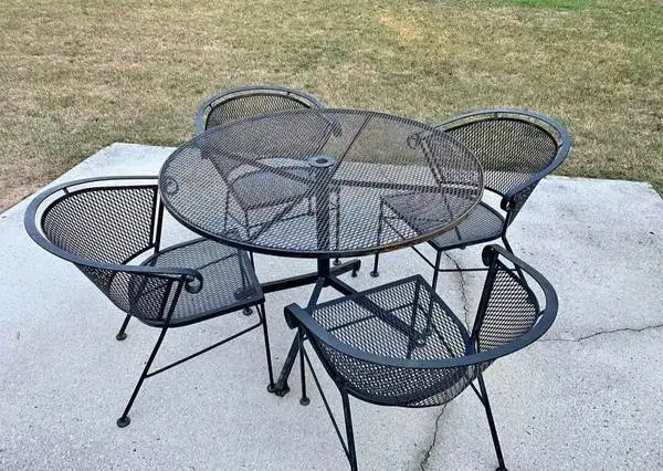 Vintage Wrought Iron Sturdy Patio Table and Chairs