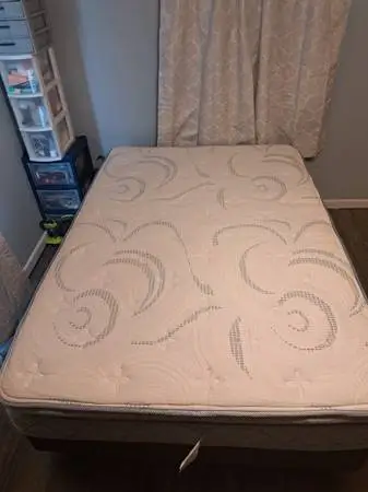 Queen bed/ box springs and mattress and frame