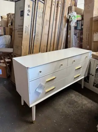 Safavieh 6-Drawer Mid-Century Modern White Dresser with Gold Handles
