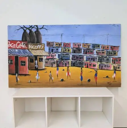 South African Township Scene: Acrylic on Board Signed David 2016