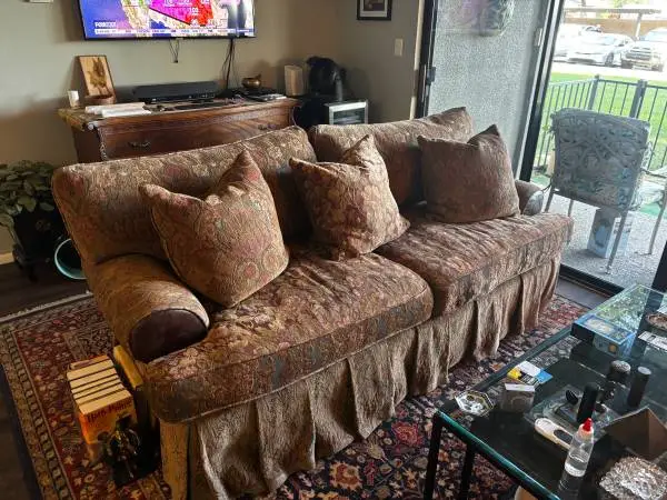 Vintage Robb & Stuckey Leather and Tapestry Sofa