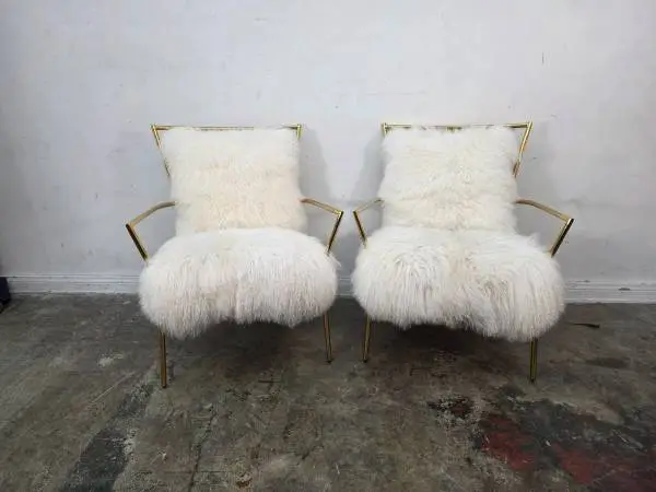 Restoration Hardware Khan Tibetan Wool Chair Mirrored Brass (We Have 2