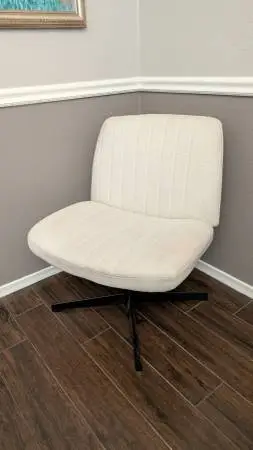 Beige Fabric Criss Cross Legged Swivel Office Desk Chair, No Wheels
