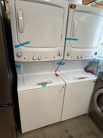 New Ge stackable 27” width single unit washer & dryer gas