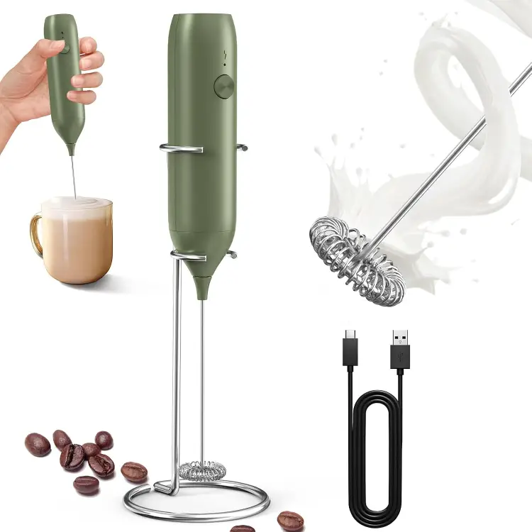 CIRCLE JOY Rechargeable Milk Frother Handheld with Stand, Coffee Frother Wand Drink Mixer with Dual