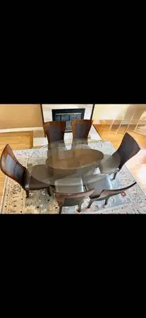Ashley furniture, wood and glass top table and chairs