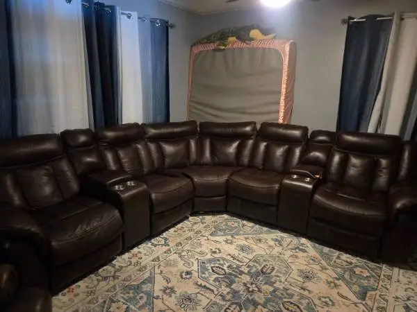 Brown pu leather sectional recliner couch
