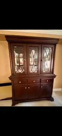 Ashley, furniture, wood and glass hutch
