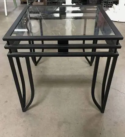 Black metal modern industrial end tables glass surface