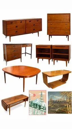 Vintage Mid Century Modern Credenza Dresser Sofa Table Rug Desk Art Painting