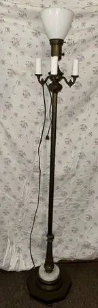 VTG art deco brass 4 lights torchiere floor lamp marble base