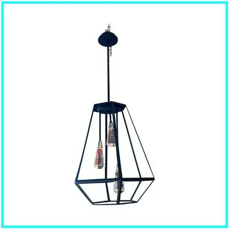 Faceted Geometric Lantern Shape Three Light Pendant