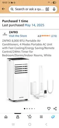 ZAFRO 8,000 BTU portable air conditioner..LIKE NEW