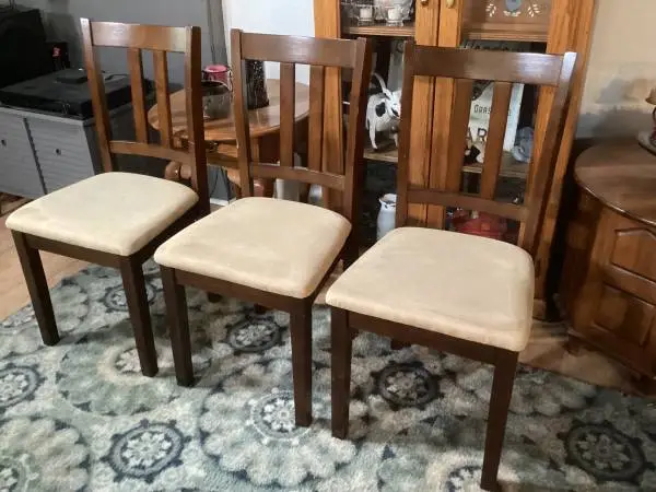 Three Espresso Wood Color Dining Room Chairs