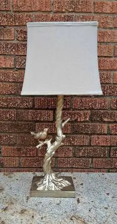 Silver Resin Bird on Branch Table Lamp