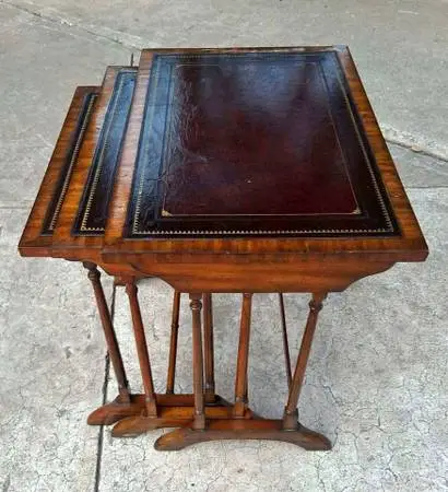 Maitland Smith Hand-Tooled Leather Top Nesting Tables