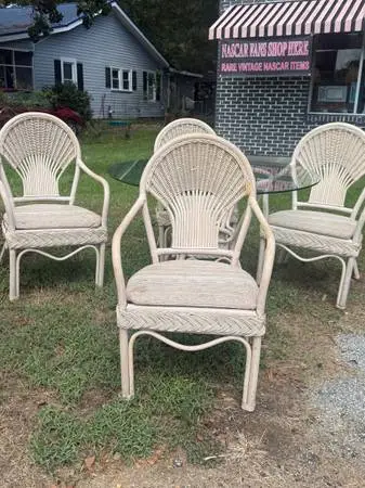 Vintage White Wicker & Rattan Patio Dining Set