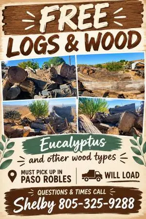 Free eucalyptus logs and wood — Paso Robles (pickup, we load)