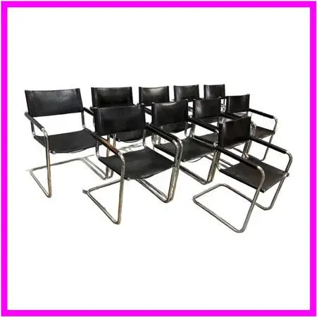 Mart Stam For Linea Veam S34 Leather Cantilever Armchairs , Set Of 10