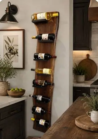 Custom Walnut Live Edge Wine Rack wall mount 8 bottles