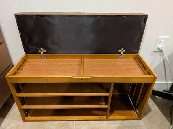 Bamboo Entryway Shoe Storage Bench with Cushion - Excellent Condition