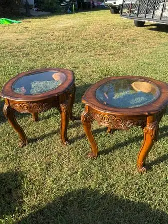Vintage Traditional Oval Glass Top Side/End Tables – Pair