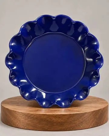 SCM Home Cobalt Blue Scalloped Stoneware Serving Dish
