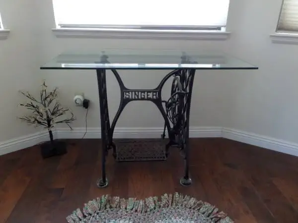 Singer sewing machine glass top table