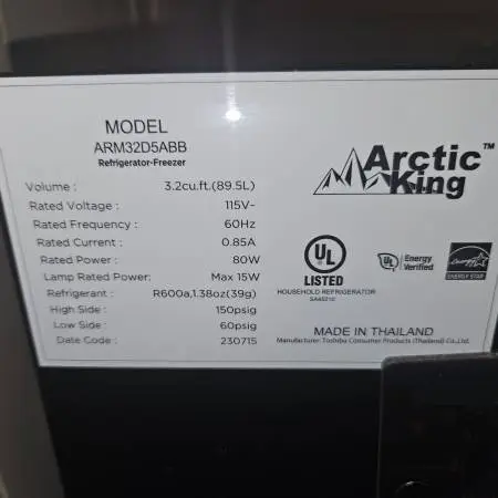 Arctic King 3.2cubic feet mini fridge/freezer and misc.