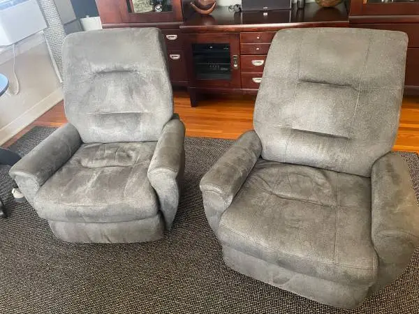 2 Matching Swivel Rocking Recliners - Micro Fiber