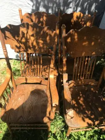 Vintage Press-back Wood chairs, 4 pieces