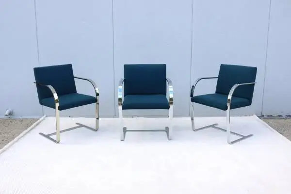 Ludwig Mies van der Rohe Blue Brno Flat Bar Chairs by Gordon, Set of 3