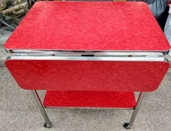 MCM Retro 1950s Red Formica Table Serving Bar Cart