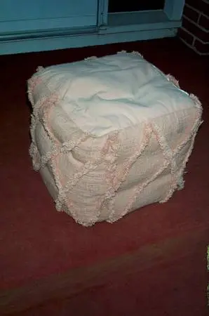 OTTOMAN Foot Rest Poof Cube Pink Frilly Soft Cushioned Plush Furniture