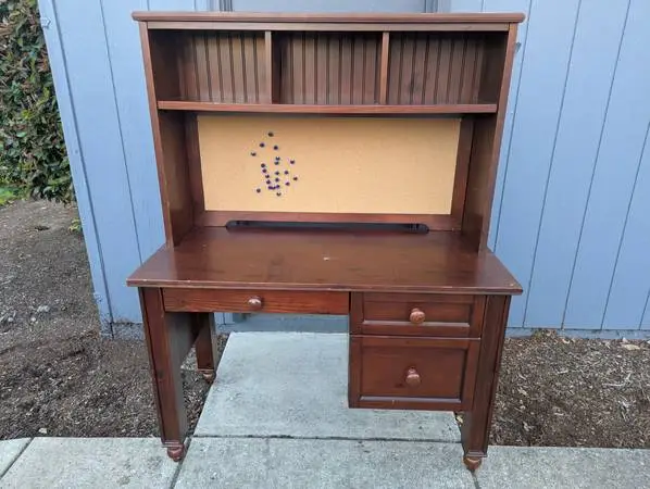 Solid Wood Desk With Corkboard & Storage Hutch