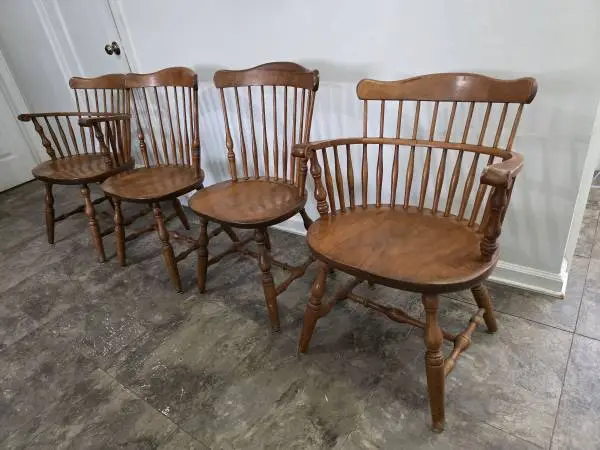 Vintage Set of 4 S. Bent & Bros. Windsor Style Dining Chairs – Solid Hardwood