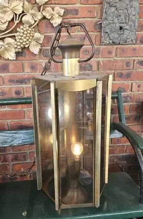 Large Brass MCM Smoked Glass Hanging Chandelier