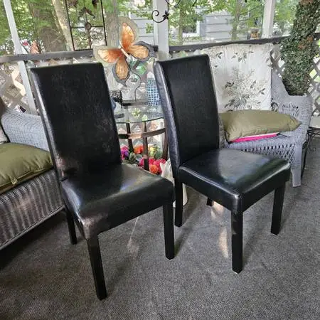 Stunning pair Black Faux Leather Side Chairs