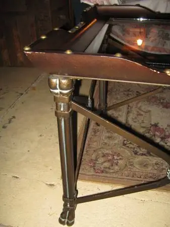 Side Table Ornate Iron Base Nail Head Trim