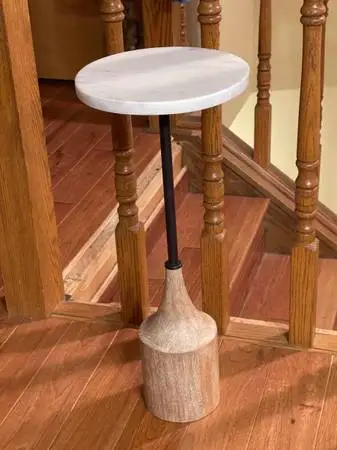 WILLIAMS SONOMA MARBLE TOP TABLE with a WOOD BASE