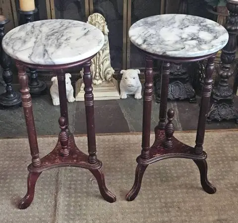 Pair Victorian Style Marble Top Side Tables
