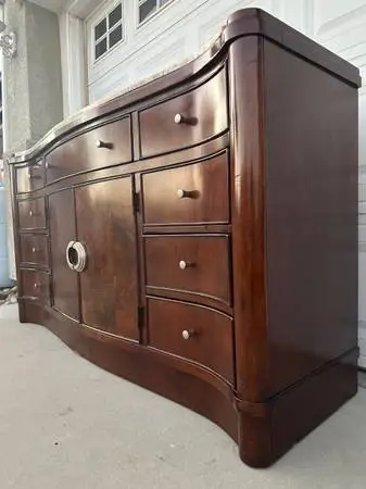 Large Hard Wood Dresser with travertine top
