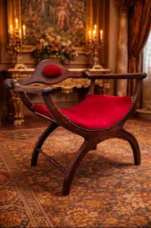 Italian Renaissance Revival Savonarola Arm Parlor / Bed Chamber Chair
