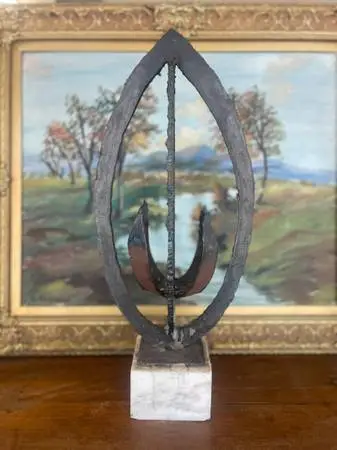 Brutalist Possibly Welded Steel Abstract Sculpture Candle Holder.