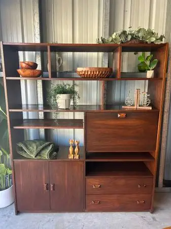 Mid Century Vintage Wall Unit Room Divider with Drop Down Desk