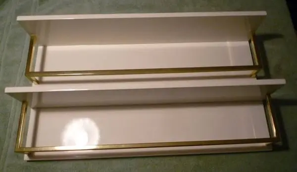 Williams Sonoma 2 White Lacquered Wall Shelves with Brass Rod